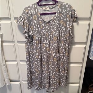 Entro Gray and Gold Leopard Print Mini Dress